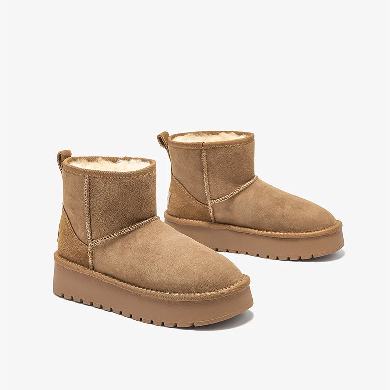 BEAUTODAY Platform Snow Boots Women Suede Sewing Ultra Mini Warm Plush Outdoor Ankle Boots Winter Ladies Handmade 08069
