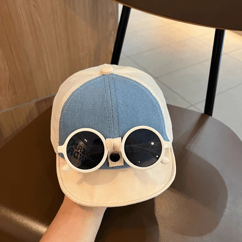 Patchwork Baby Baseball Cap With Detachable Sunglasses Summer Outdoor Infant Boys Girls Sun Hat Soft Toddler Kids Peaked Caps