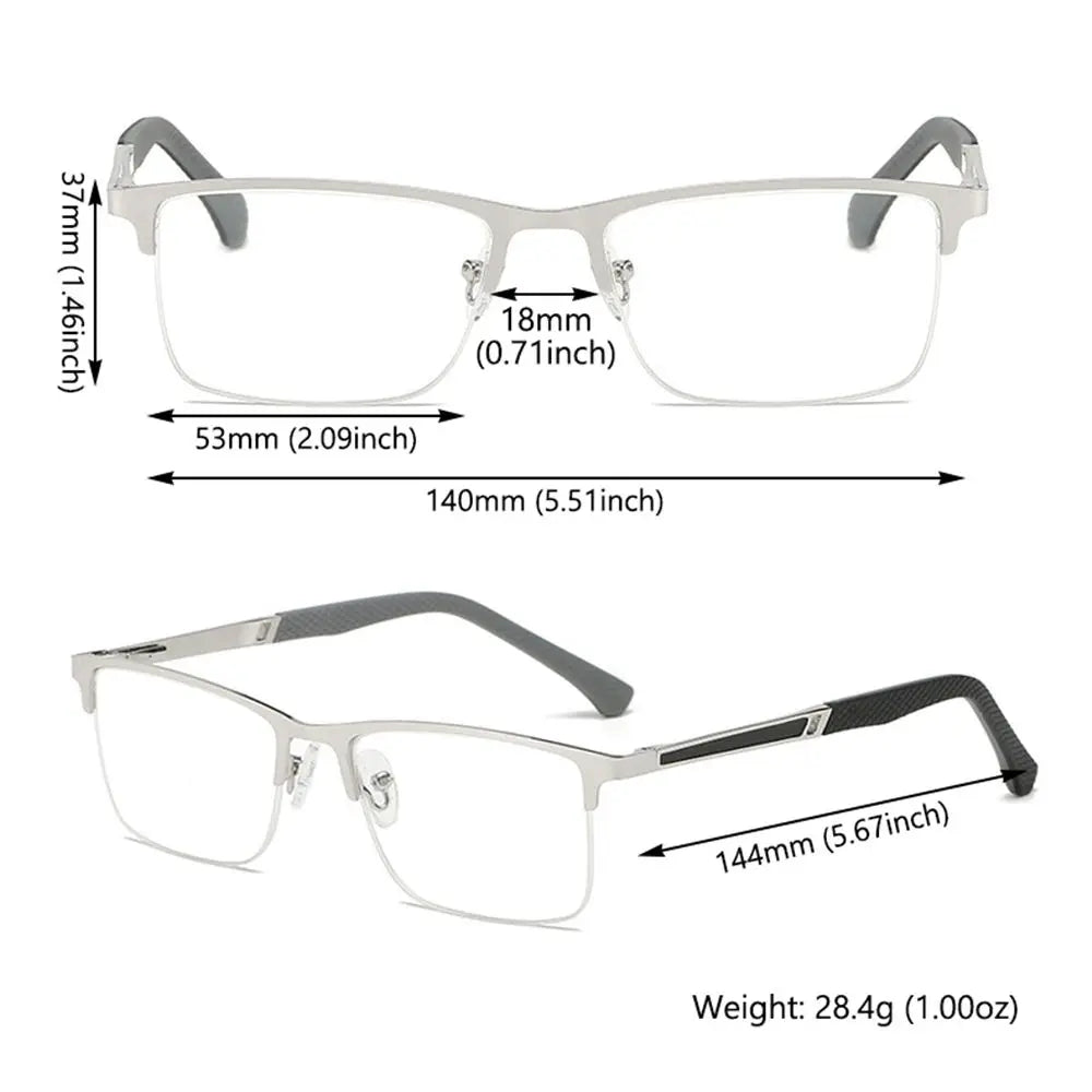 Men's Reading Glasses +0.5 To +4.0 Business Reading Lens Metal Frame Optical Anti Blue Light Presbyopia Glasses with Class