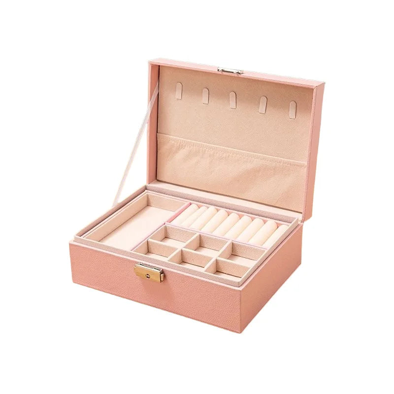 VANSIHO Großvolumige, umweltfreundliche PU-Leder-Schmuckschatulle mit doppelter Schicht und tragbare Aufbewahrungsbox für Make-up-Accessoires für Damen