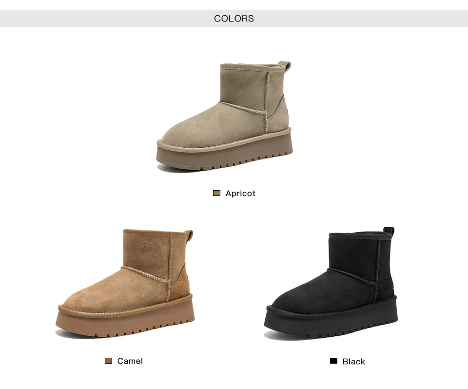 BEAUTODAY Platform Snow Boots Women Suede Sewing Ultra Mini Warm Plush Outdoor Ankle Boots Winter Ladies Handmade 08069