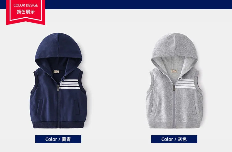 Striped Boys Waistcoat Toddler Sleeveless Hoodies Kids Vest Jacket Children's Clothes