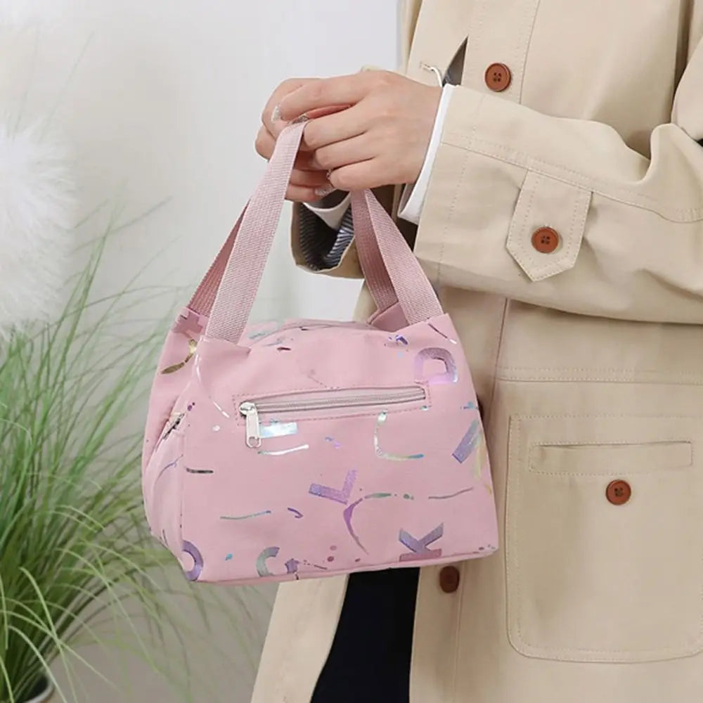 New Bronzing Printing Handbag Oxford Cloth Waterproof Tote Bags Large Capacity Lunch Bag Simple Versatile Shopping Handbag