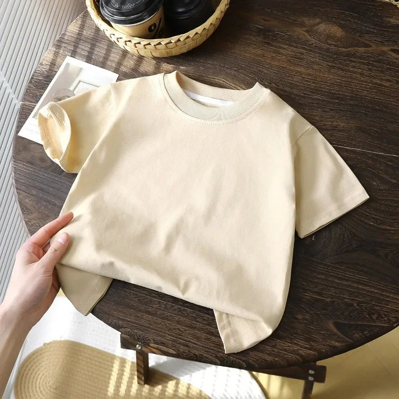 Summer Solid Children Cotton Casual Short Sleeve White Red Black T-shirts Girls Baby Clothes Kids Boys Toddler High-quality Tops