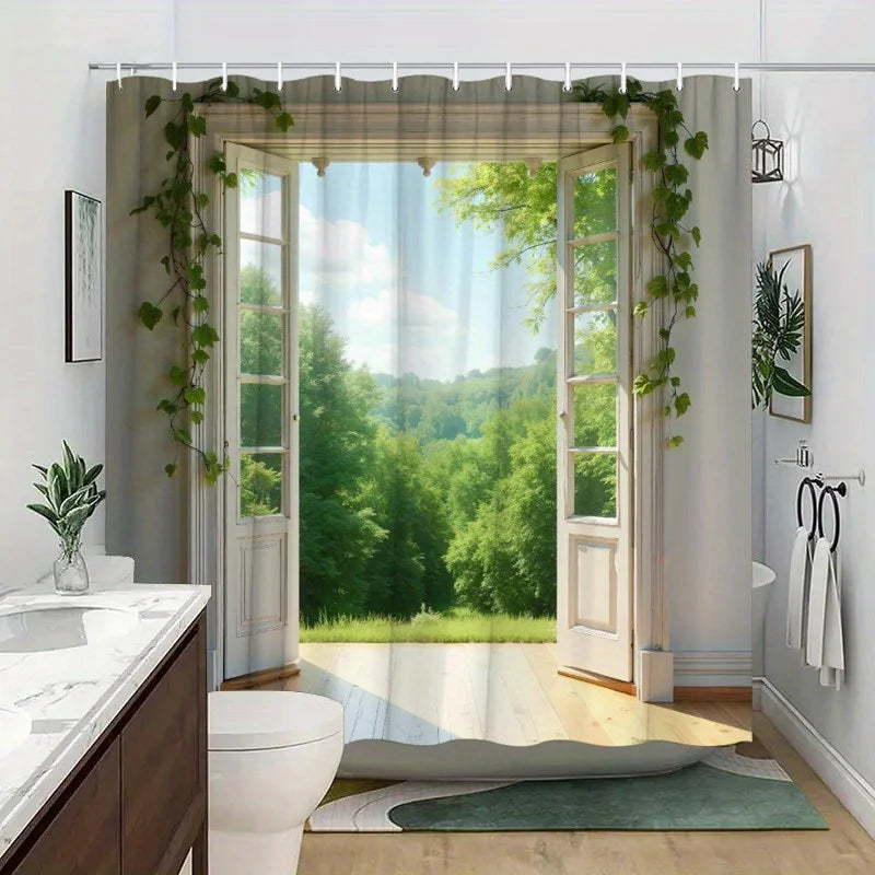 Enchanted Forest View Waterproof Shower Curtain for Bathroom Decor