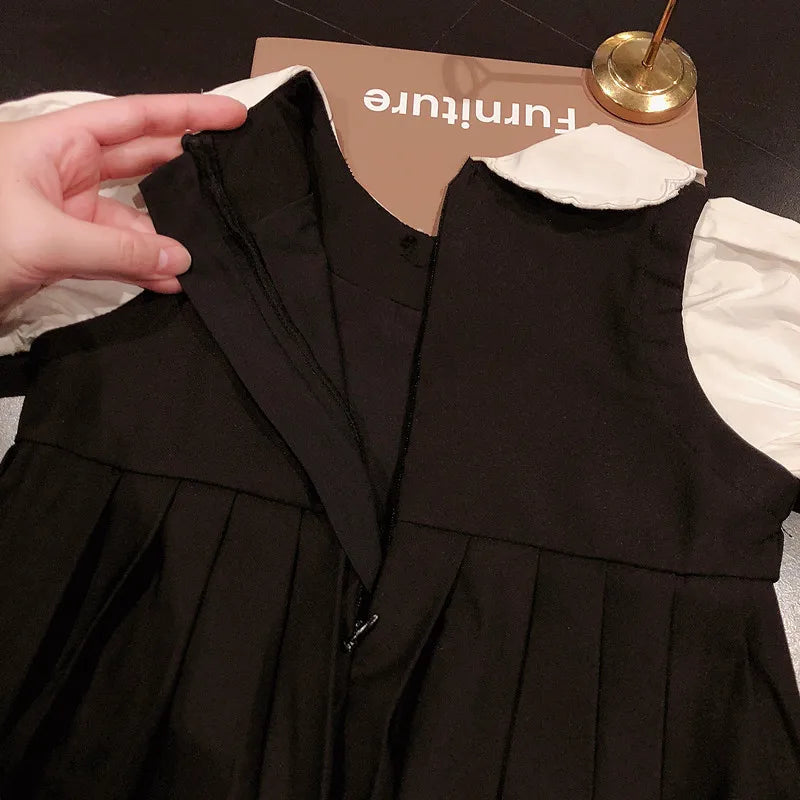Girls Pleated Dress Kids Japanese Korean Preppy Style Princess Doll Collar Dresses Baby Dress Primary School Uniforms