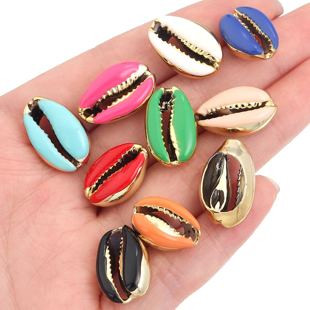 10pcs/lot 13-20mm Electroplated Colored Shell Shaped Beads For Jewelry Making Charm Pendant DIY Fashion Necklace Earrings Gifts