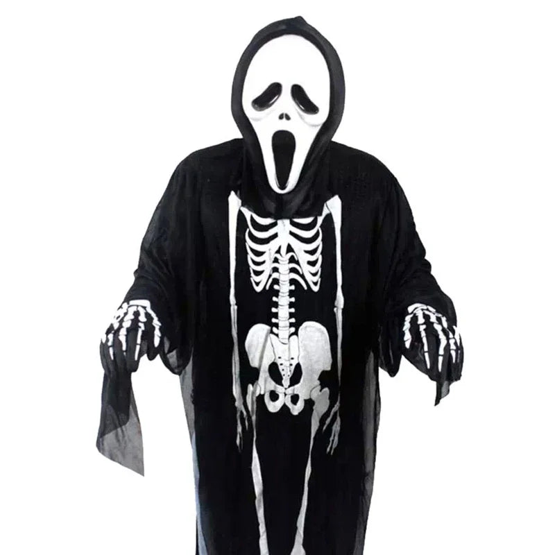 Halloween Adults Kids Cosplay Robes Skeleton Printed Masquerade Scary Costumes Cloak Carnival Party Clothes Stage Wear