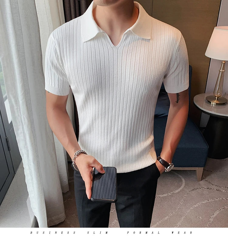2021Top Grade New Summer Mens Polo Shirts With Short Sleeve Turn Down Collar Casual Knit Solid Colo Tops Fashions Men Clothing