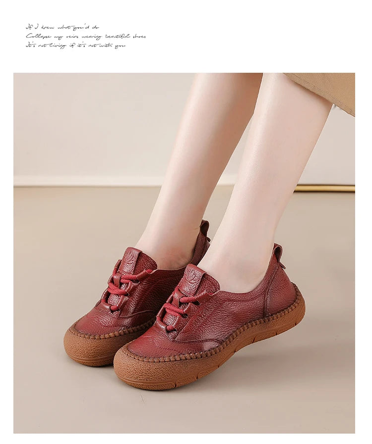 Neue handgemachte Damenschuhe aus echtem Leder, Ganzjahresschuhe, Oxfords, flache Damenschnürschuhe, gemütliche Mokassins, runde Ballerinas