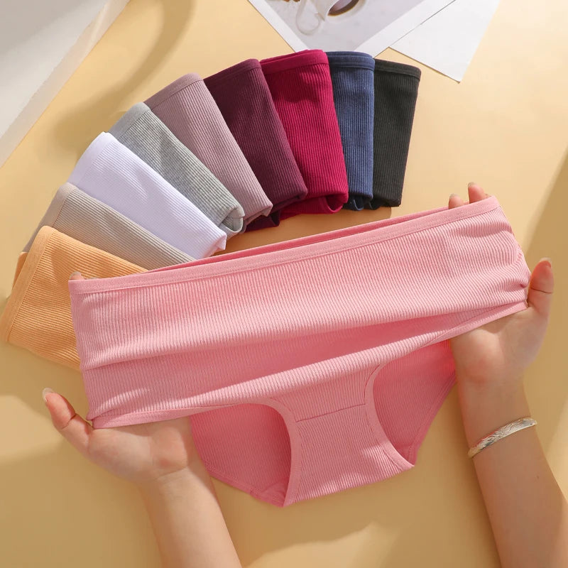 5PCS High Waist Cotton Underpants Women's Sexy Comfortable Briefs Seamless Breathable Panties Girls Stretch Soft Lingerie S-XXL