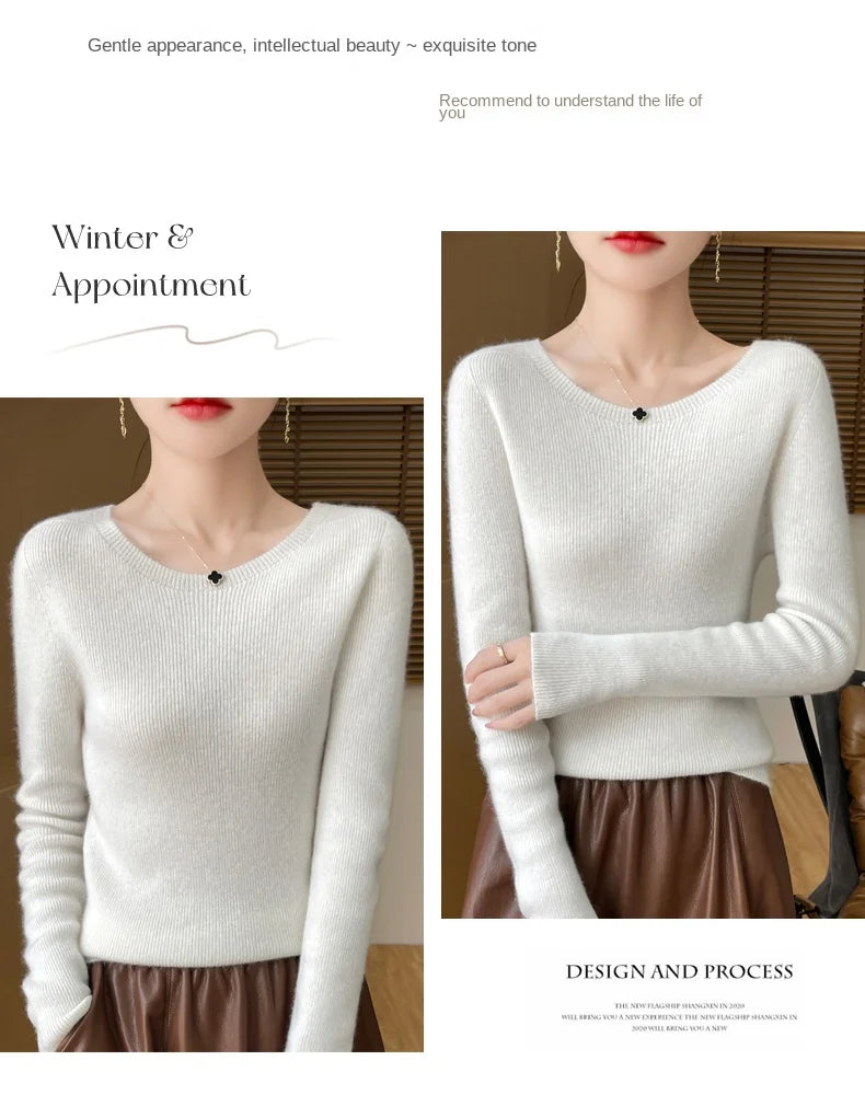 Early Fall New Crew-Neck Sweater Elegant High Elastic Simple Solid Color Thin Knit Crew-Neck Sweater Long Sleeve-GH458