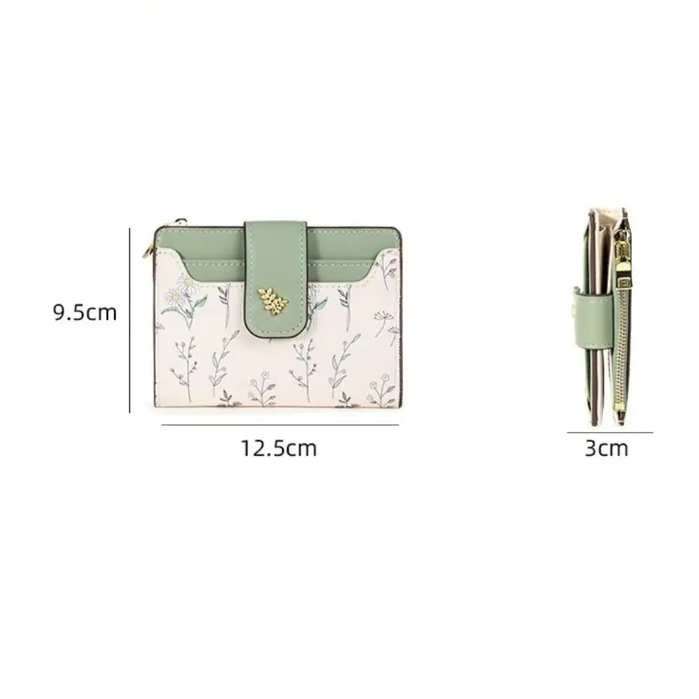 Fashion PU Leather Women Short Wallet Zipper Hasp Small Flowers Card Holder Slim Small Wallet Multi-Cards Coin Purse For Girl