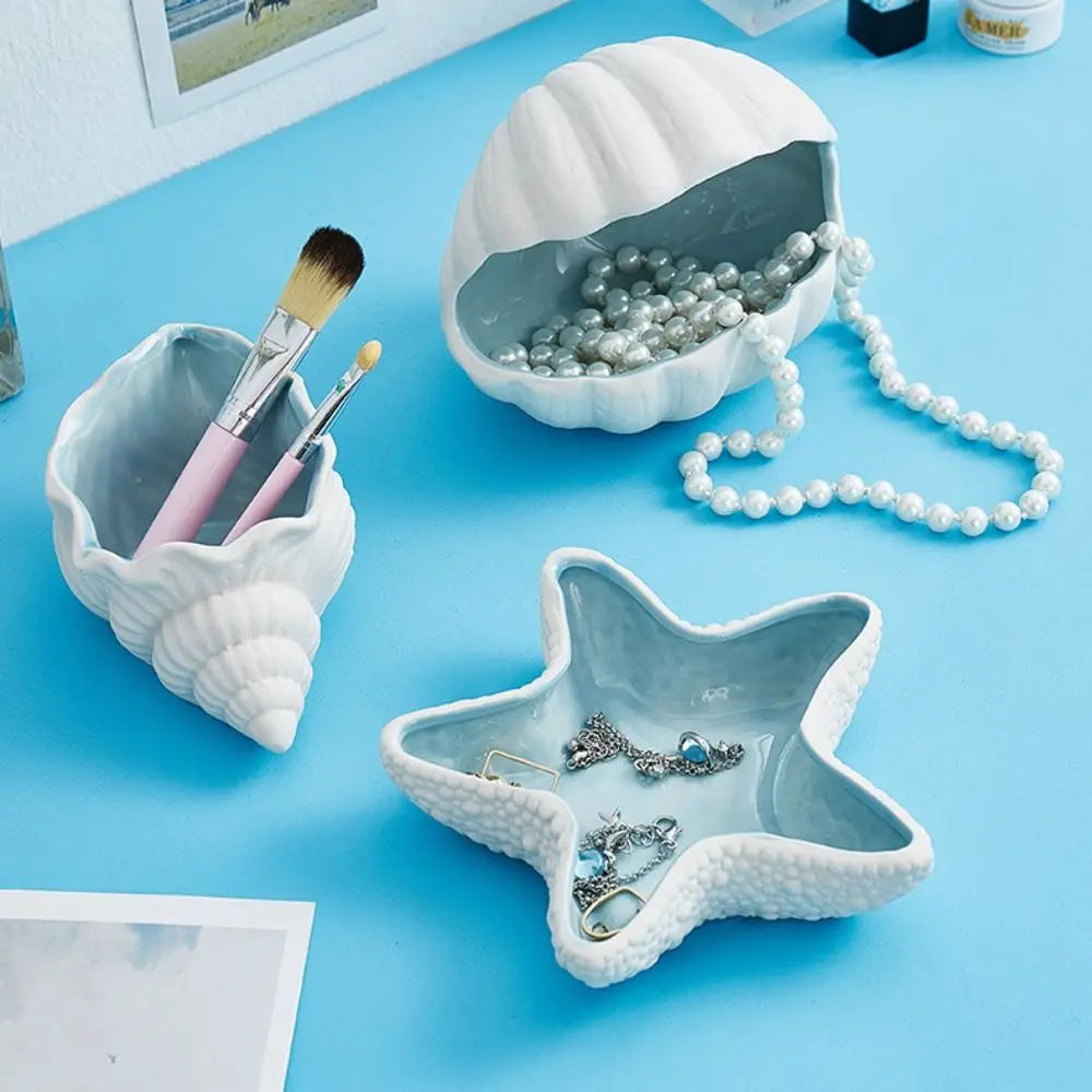 1 Pc Ceramic Starfish Shell Storage Tray Jewelry Display Tray Conch Storage Plate Earrings Ring Box Crafts Decoration