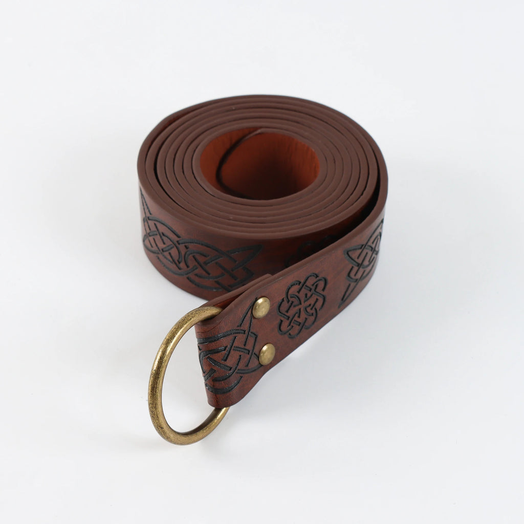 1pc Medieval Embossed Belt, PU Leather O-Ring Belt, Vintage Renaissance Knight Style Belt, Viking War Costume Accessory