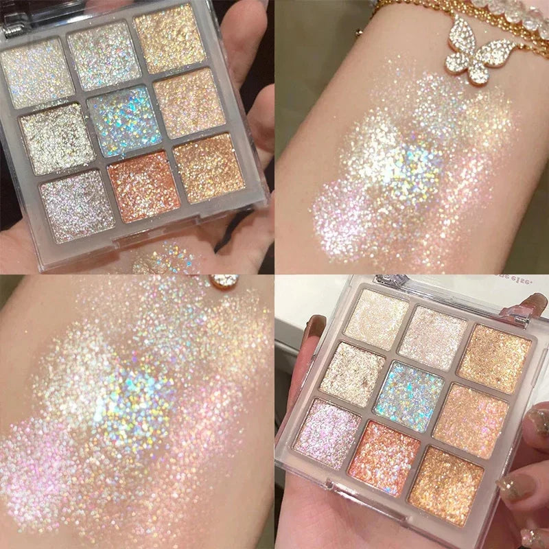 Full Pearlescent Eyeshadow Palette Sparkling Sequin Earth Blue Purple Shimmer Highlight Metallic Eye Shadow Glitter Eye Pigments