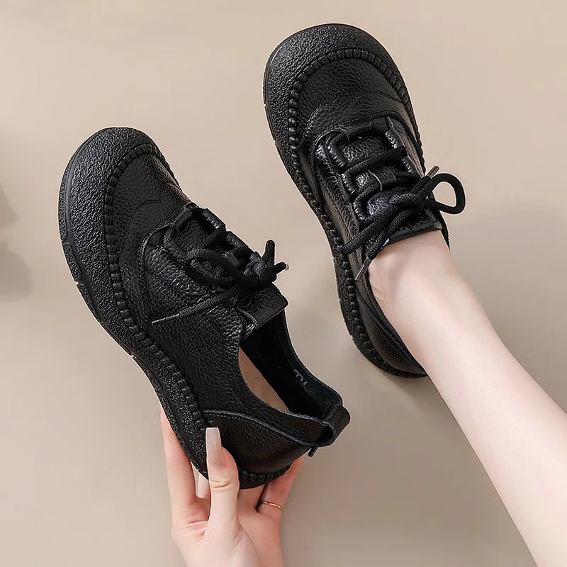 Neue handgemachte Damenschuhe aus echtem Leder, Ganzjahresschuhe, Oxfords, flache Damenschnürschuhe, gemütliche Mokassins, runde Ballerinas
