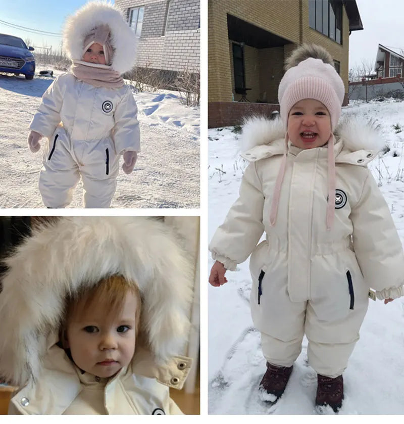 Baby-Skianzug Herbst und Winter Baby-Jumpsuit Warmer Plüsch Strampler für Jungen Baby-Mädchen-Kleidung Wasserdichte Kinderjacke