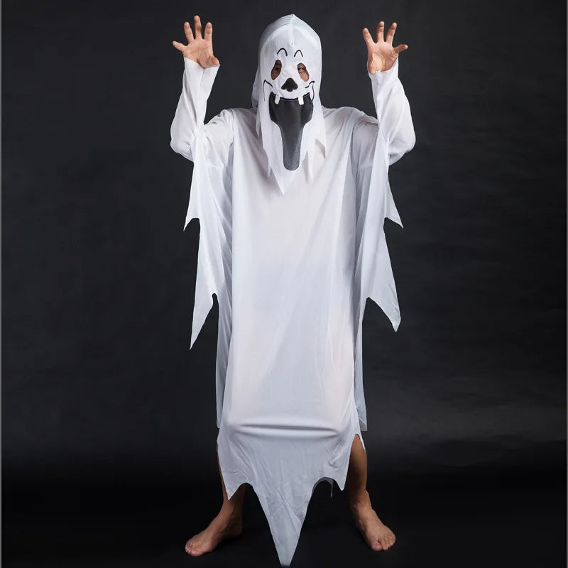 Halloween White Ghost Costume Spooky Spirit Outfit for Haunted House Costume Party Night Parade Festival Theme Event Dress Up