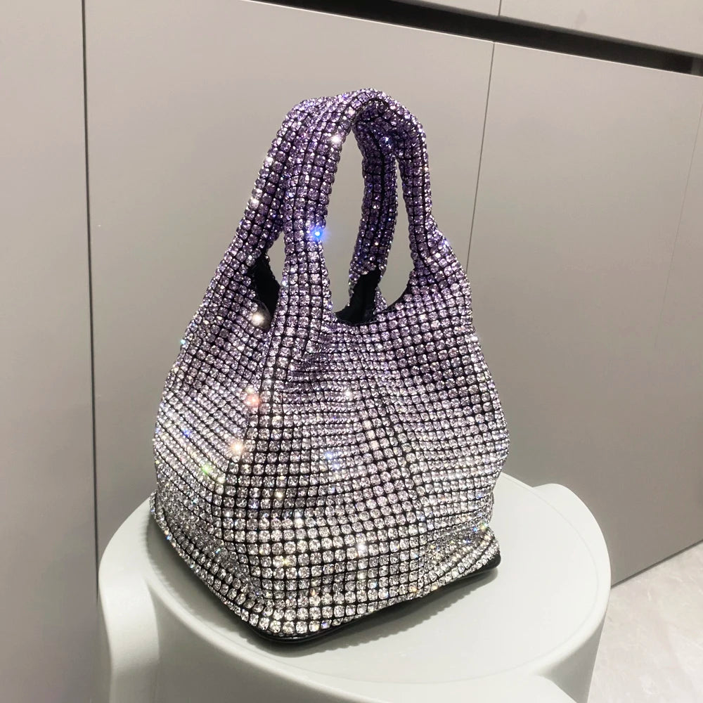 Shiny Crystal Clutch purse bucket Shoulder bag rhinestone Handmade purses and handbags luxury Designer Evening clutch Bag Purse