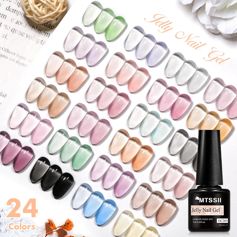 Mtssii 7ML Jelly Nude Gel Nail Polish Summer Light Pink Peach Translucent Color UV Light Cure Gel Varnish Nail Art DIY at Home