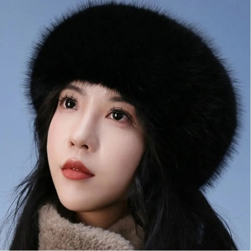 Fashion Thick Turban Hat Keep Warm Solid Color Wide Headwrap Imitation Fox Fur Elastic Ski Hats Winter