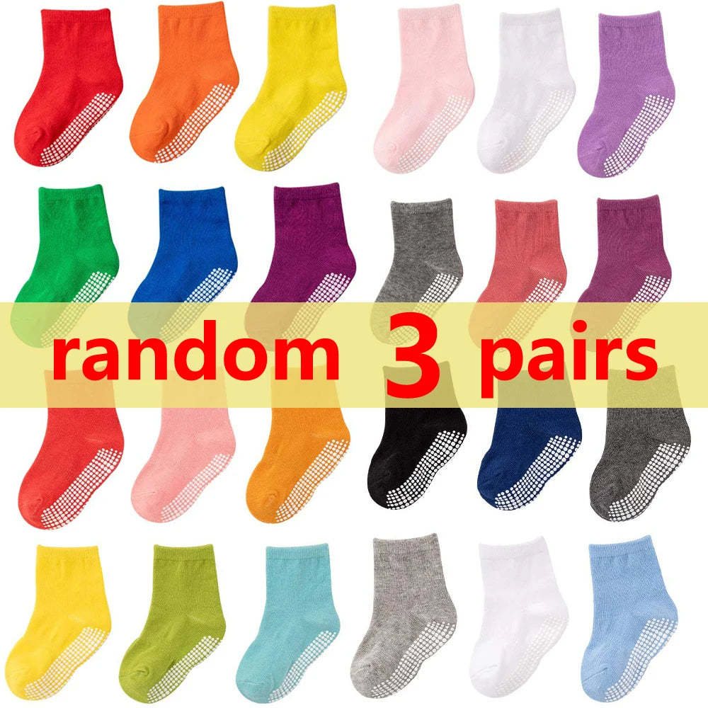 1/3/6/9/12 Pairs Kids Cotton Socks Sets for Baby Boys Girls 2025 White Non-slip Comfy Breathable Baby Trampoline Floor Socks