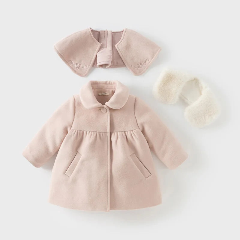Dave Bella Children Girls Baby Cute Tops Outerwear 2024 New Autumn Winter Casual Sweet Gentle Overcoat Outdoor Warm DB4242652
