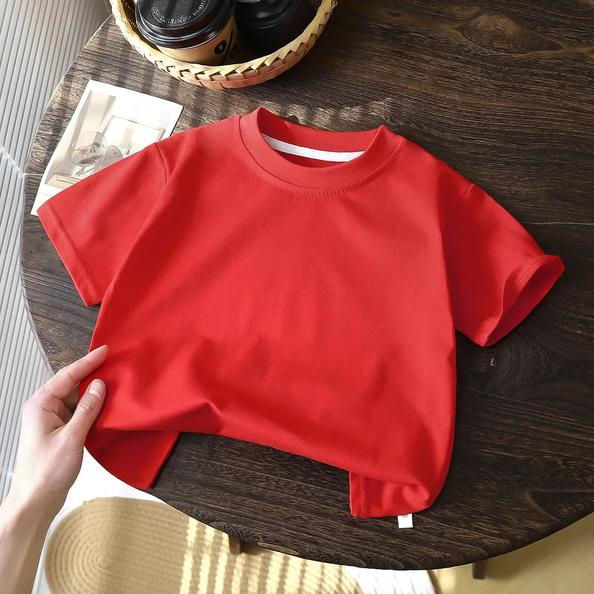 Summer Solid Children Cotton Casual Short Sleeve White Red Black T-shirts Girls Baby Clothes Kids Boys Toddler High-quality Tops