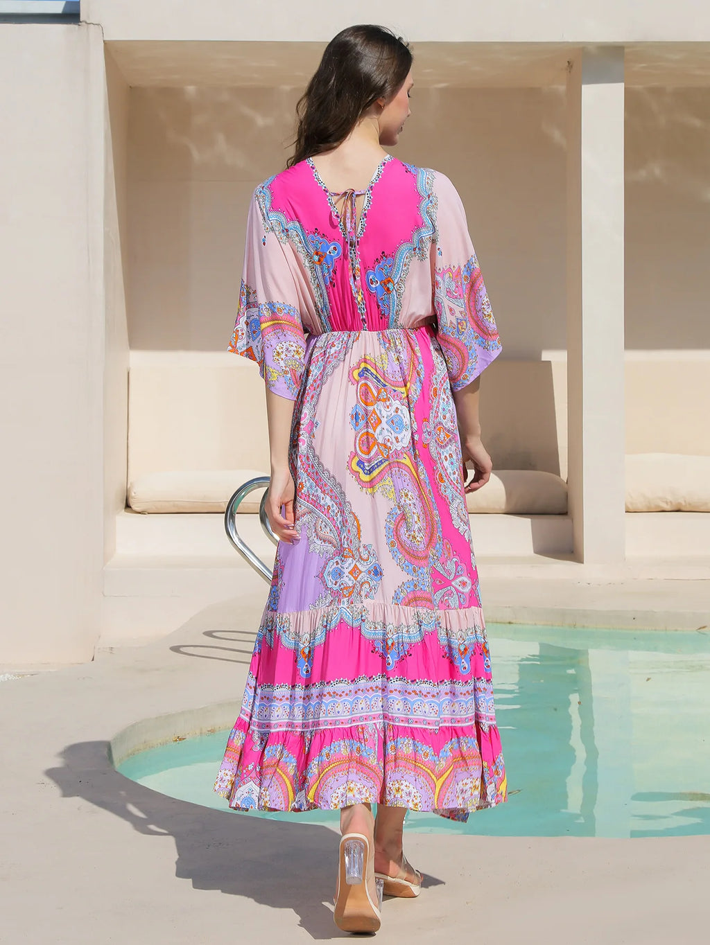 Bohemian Oversize Loose Elastic Waist Maxi Dresses Women Robe Cotton Rayon Floral Printed Long Dress Summer Boho Beach Cover up