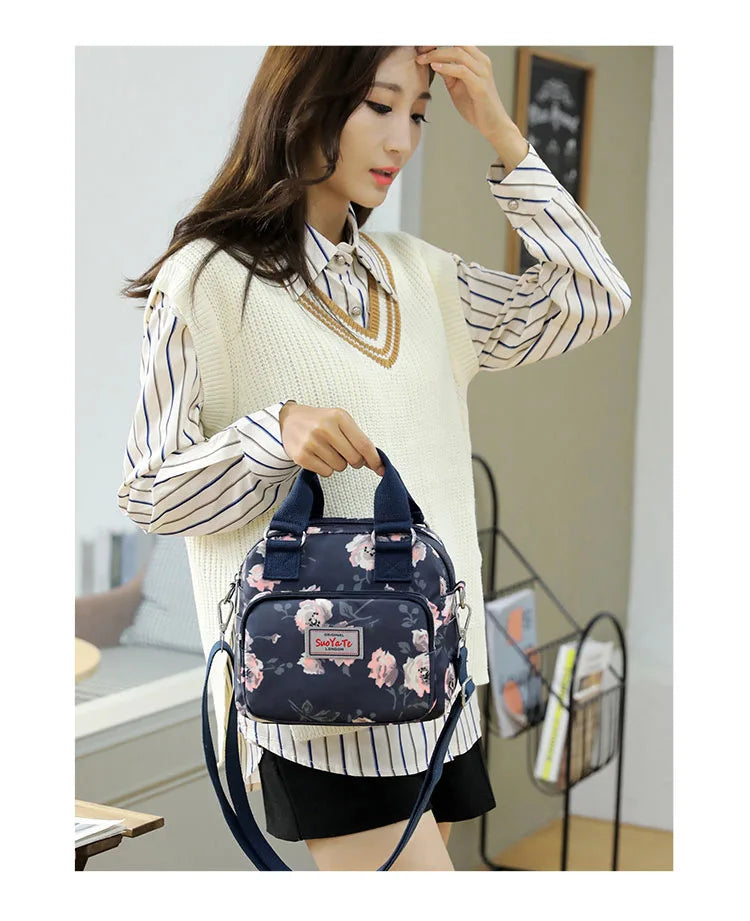 Brand Women Crossbody Bag Portable Female Shoulder Bags Printed Flower Nylon Messenger Bags Multi-pocket Ladies Handbags Bolsa