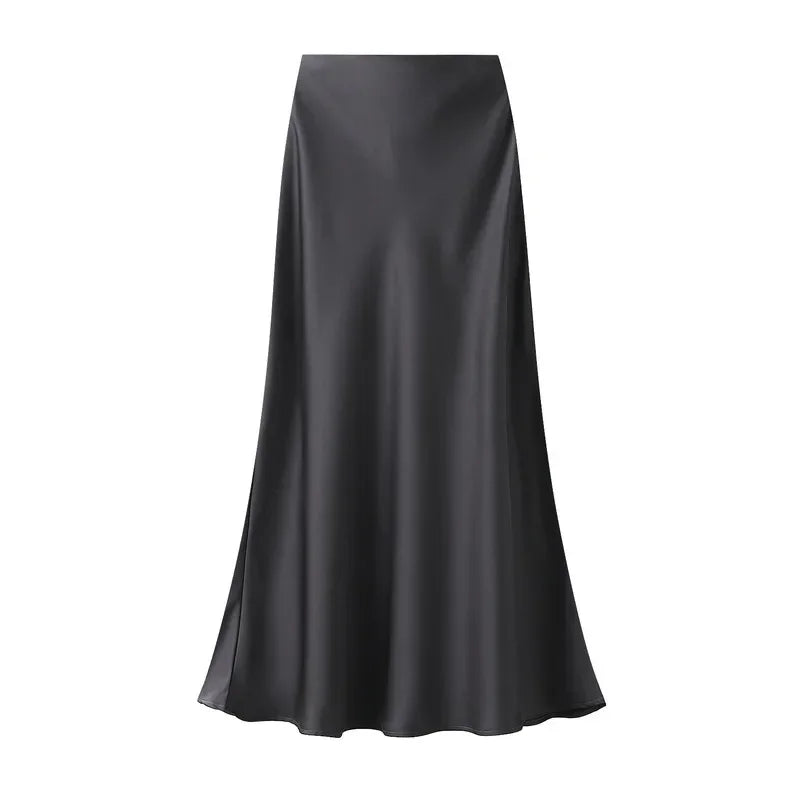 Woman 2025 Satin Skirt Women High Waist Long Skirts for Women Summer Black Midi Skirt Office Elegant Women's Skirts LSK9836