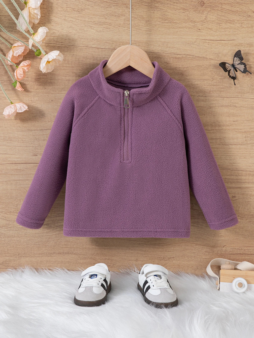 Girls Boys Autumn Winter New Hoodie Warm Leisure Tops Zipper Pullover Solid Color Long Sleeve Stand Collar Design  