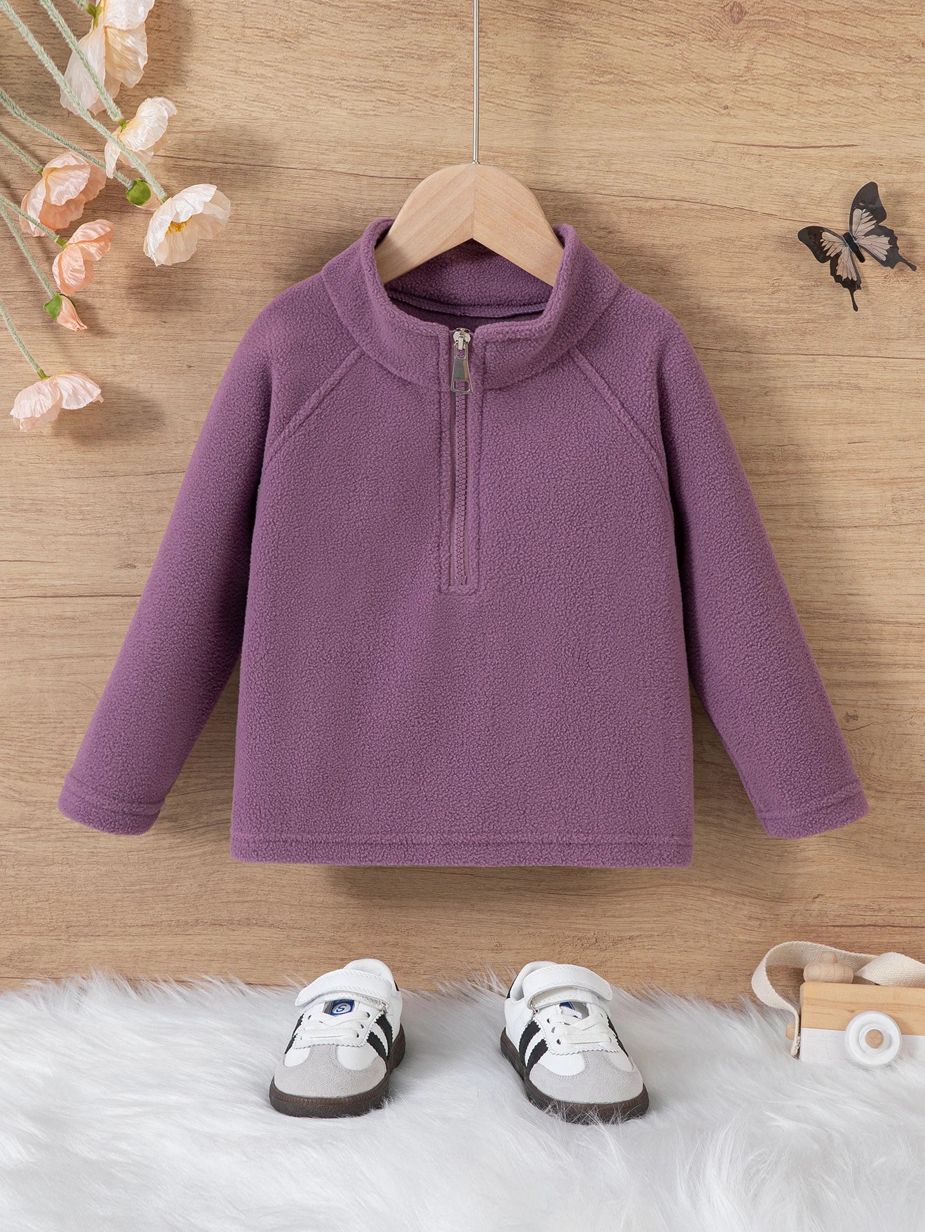 Girls Boys Autumn Winter New Hoodie Warm Leisure Tops Zipper Pullover Solid Color Long Sleeve Stand Collar Design  