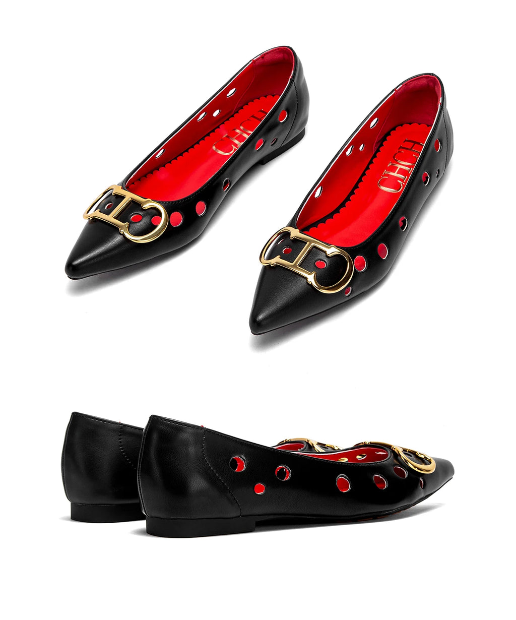 CHCH Women's Flat Shoes 2025 New Punching Design Pointed Women's Shoes Simple Anti slip