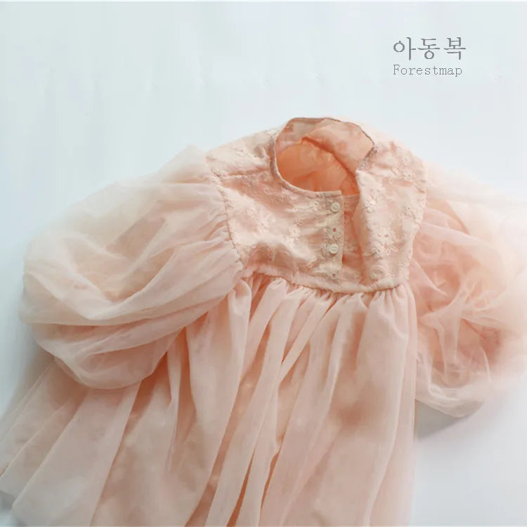 deer jonmi New 2026 Spring Children Princess Dresses Lantern Sleeve Floral Embroidery Baby Girls Birthday Party Ball Gown Dress