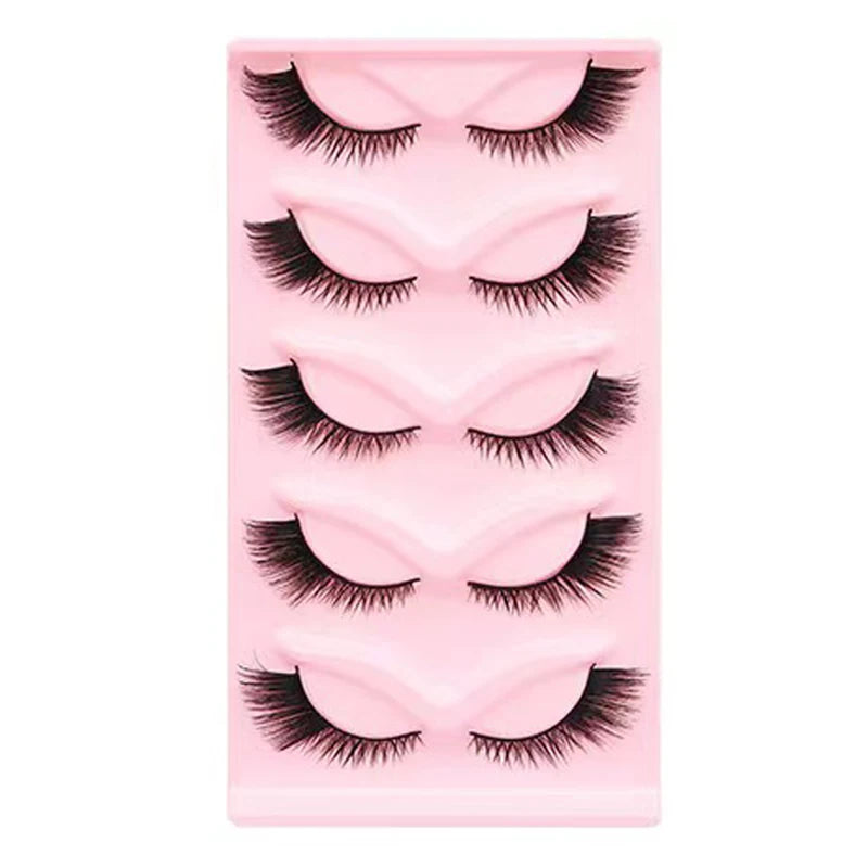 LTWEGO Fake Eyelash Mink Lashes 5 Pairs Little Devil Eyelashes Natural Daily Makeup Manga Eyelashes Clear Band Eyelashes Cilios