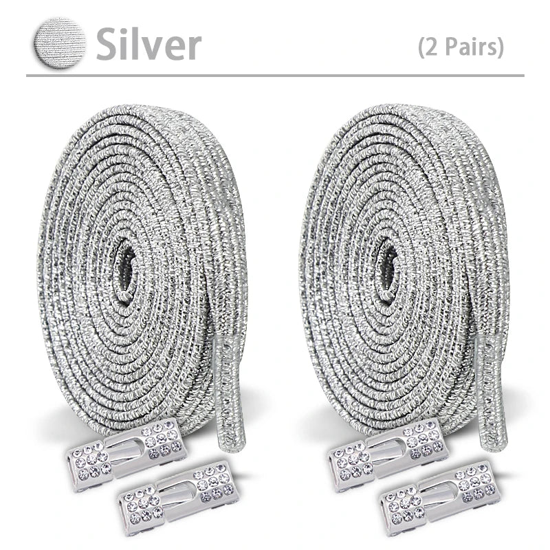 Colorful Elastic Laces Sneakers No Tie Shoe laces Diamond Lock Glitter Shoelaces Without ties Shoe Accessorie 1Pair/2Pair