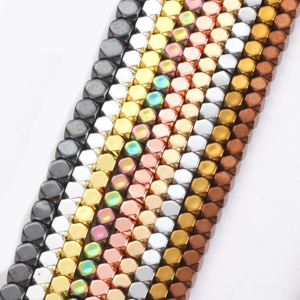 2/3/4mm Faceted Square Cube Plated KC Golds Colorful Hematite Natural Stone Spacer Loose Beads For Jewelry Making Diy Bracelet