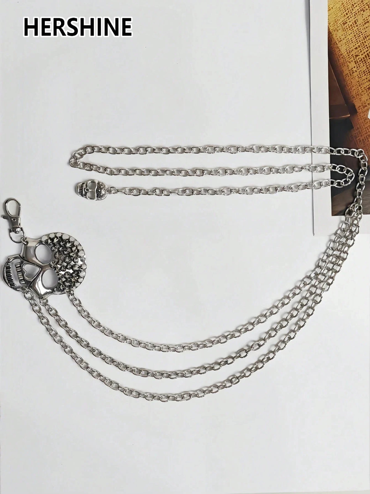 HERSHINE Women's Fashion Silver Skull Multi-Layer Waist Chain, Y2K Gothic Punk Rock Hip Hop Accessory，spring，summer