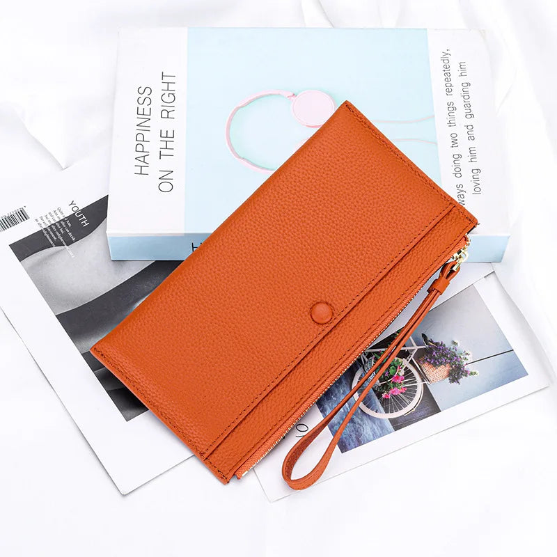 Genuine Leather Women Long Wallet Female Wallets Ladies Clutch Cow Leather Coin Purse Credit Card Holder Wrist phone purse