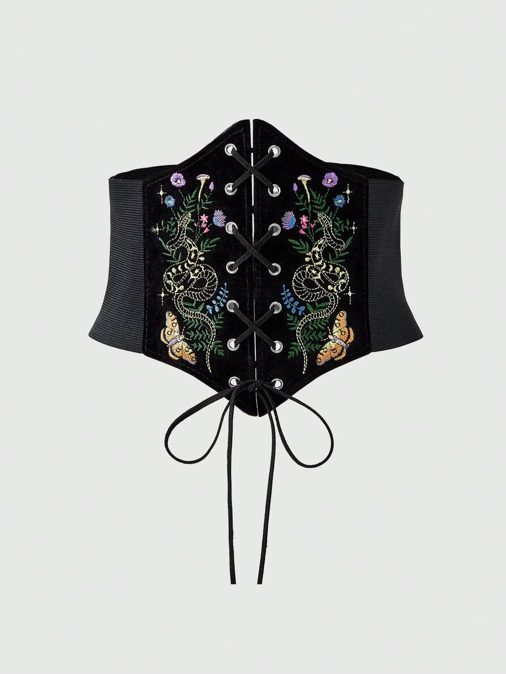 HERSHINE Women's Vintage Velvet Embroidered Elastic Wide Belt, Snake and Moth Pattern, Y2K Gothic Style,spring，summer，Christmas