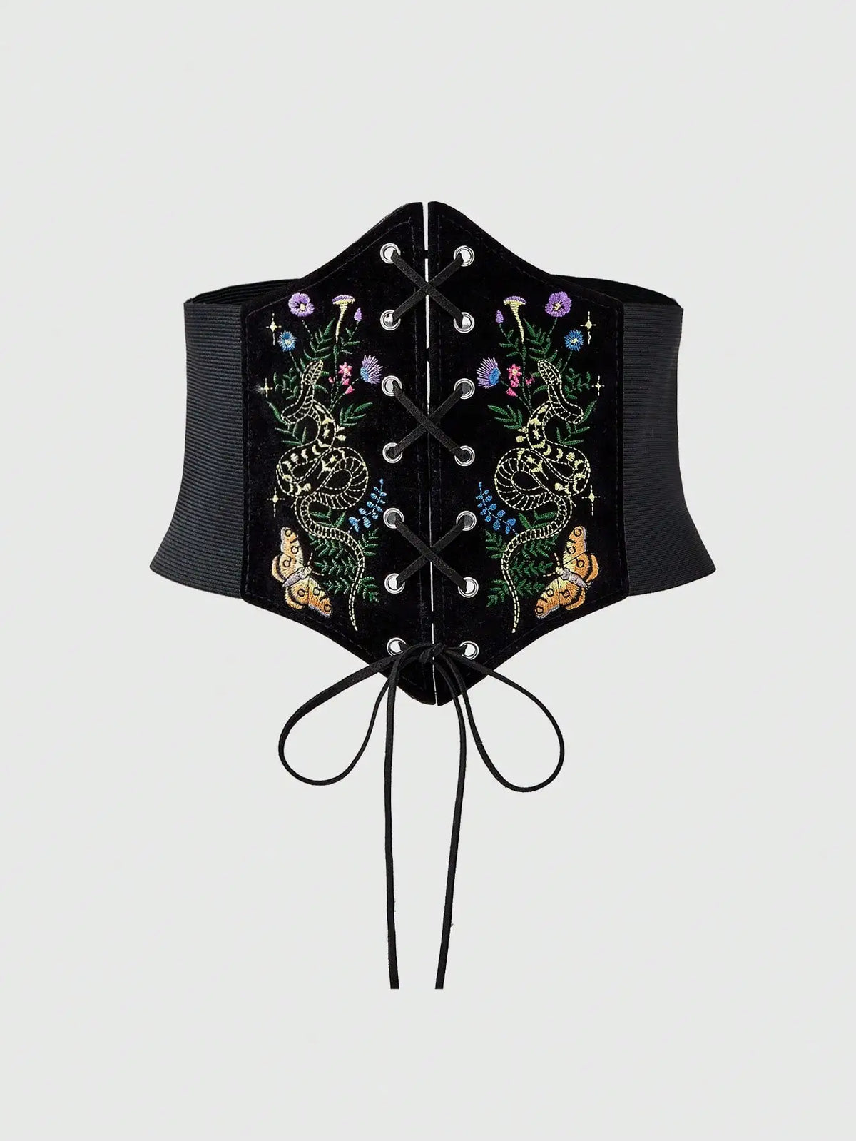 HERSHINE Women's Vintage Velvet Embroidered Elastic Wide Belt, Snake and Moth Pattern, Y2K Gothic Style,spring，summer，Christmas
