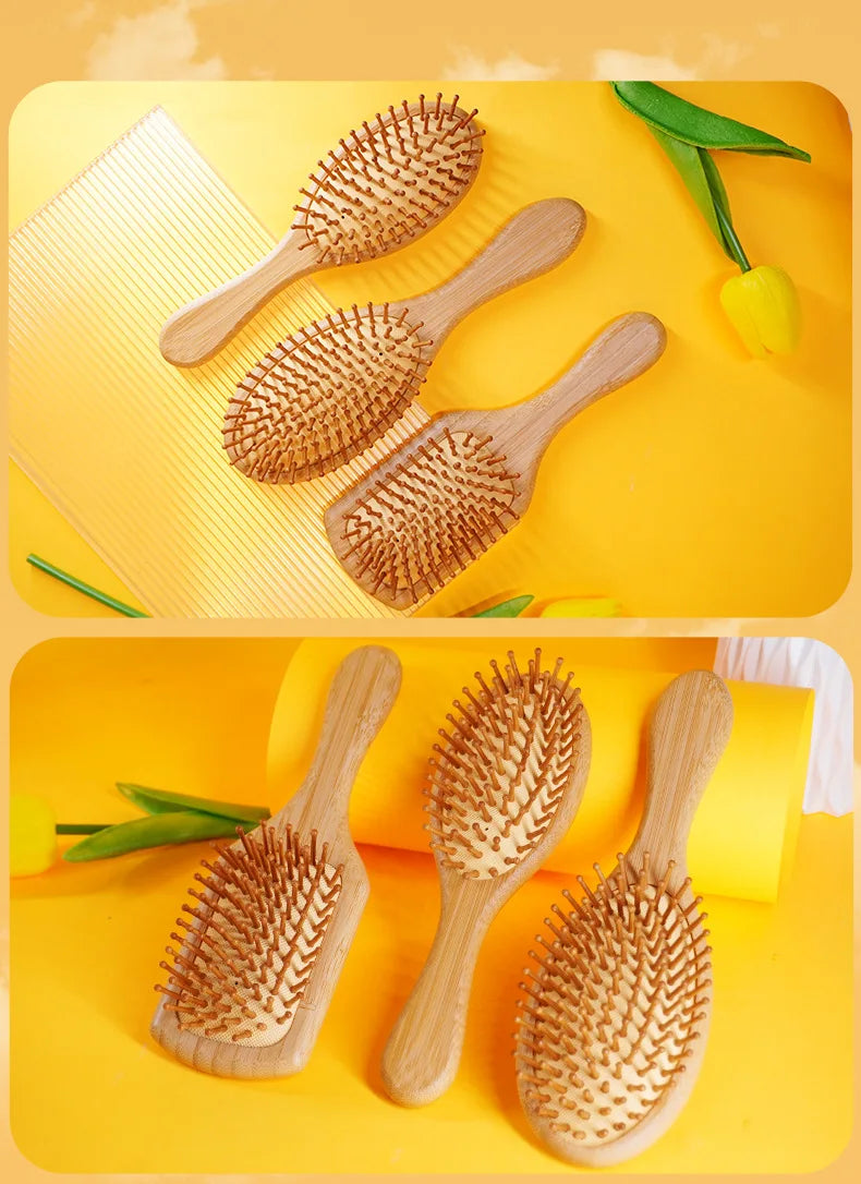 Natural Bamboo Hair Brush Comb Paddle Improve Hair Growth Anti-Static No Hair Tangle Comb Air Cushion Combs For Scalp Massage