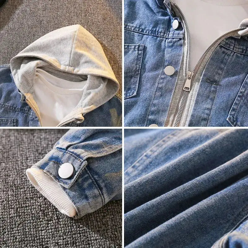 Teenage Boys Denim Jacket Spring and Autumn New Children's hooded casual Korean version jacket