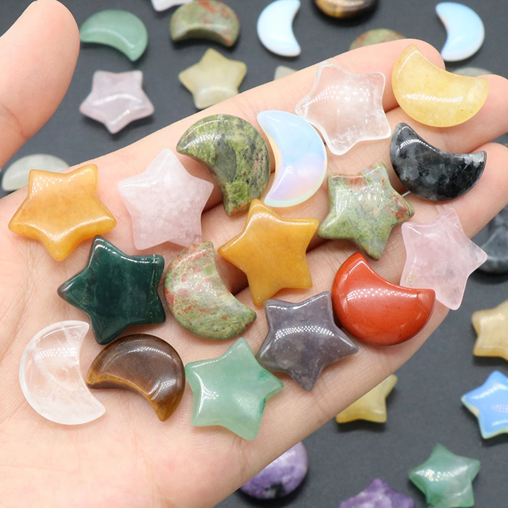 5Pcs Natural Stone Crystal Star Moon Healing Mineral Quartz Home Decoration Reiki Gem Agate Polished Stones Specimen Gift