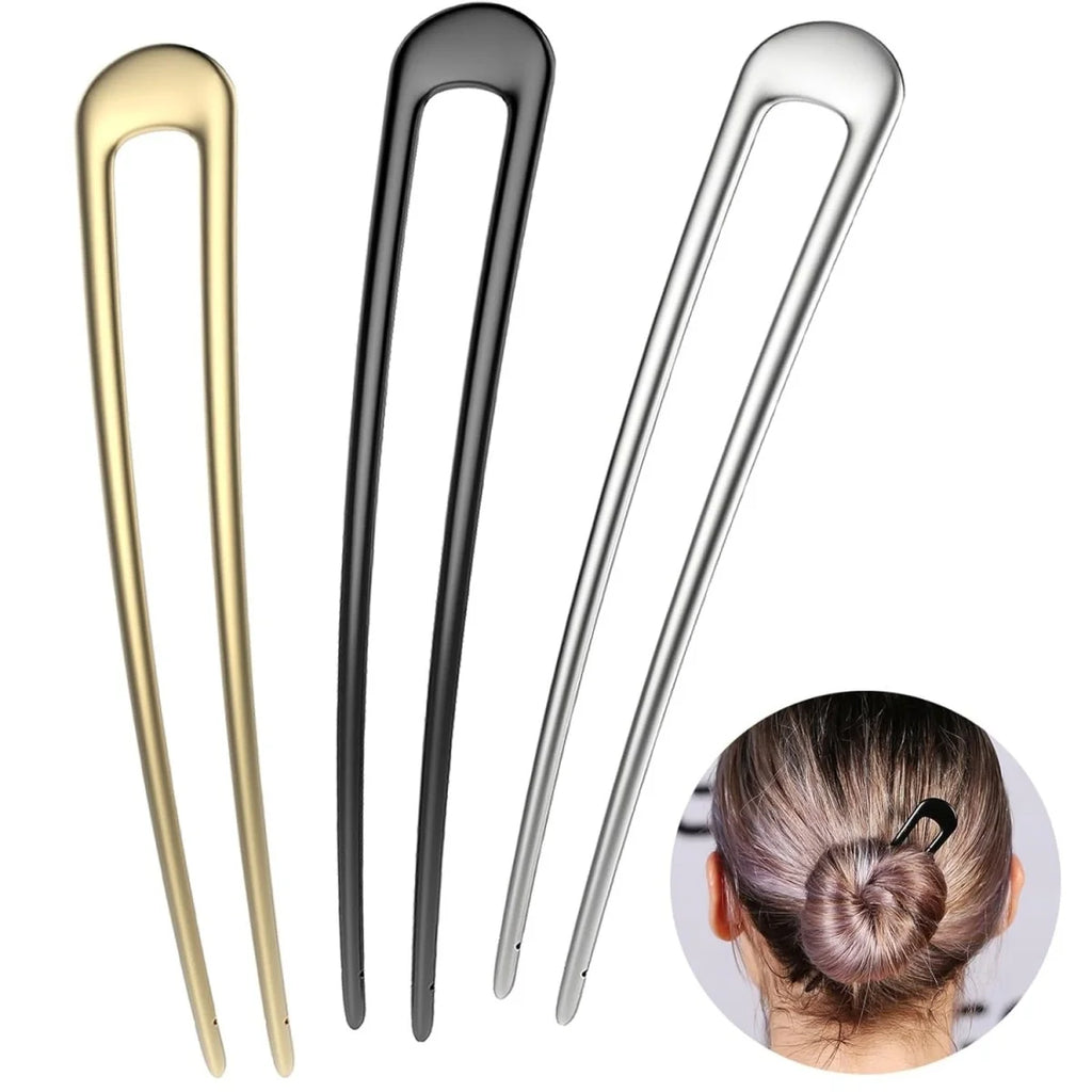 15 cm U-förmige Haargabel, elegant, gold-silberfarben, Legierung, für langes, dickes Haar, französische Haarnadel, Haarstab, Damen-Mädchen-Haaraccessoires