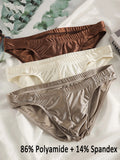 Men's 3-Piece Satin-Like Underwear Set， Silky Smooth Briefs, Multi-Color (Brown/Ivory/Beige) Comfort-Fit Underwear