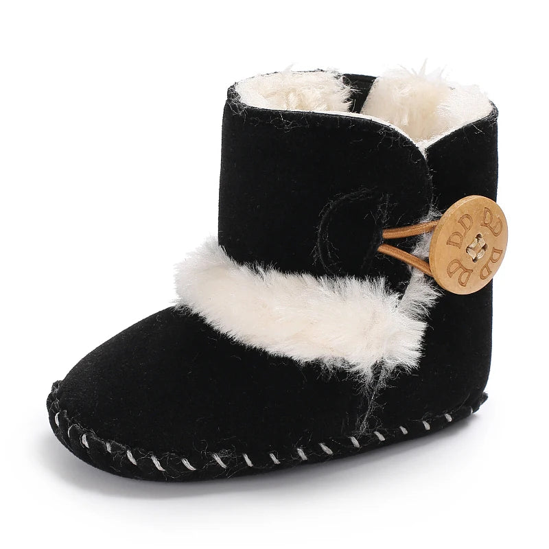 0-18 Month Old Baby Warm Shoes With Semi Rubber Sole Anti Slip and Plush Snow Boots For Autumn and Winter