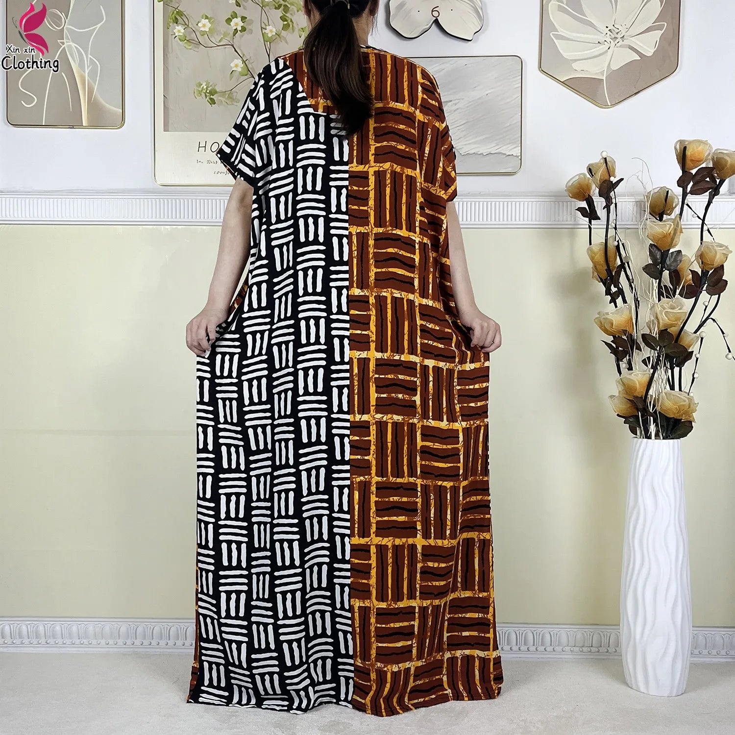 2025 New Summer Abaya Short Sleeve Dress With Big Scarf Printing Floral Loose Dress Islam Kaftan Women African Abaya Clothing